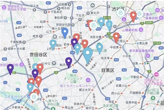都内の物件の分布を示すマップのイメージ