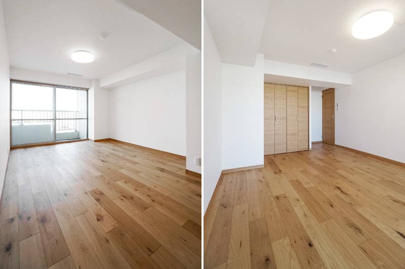 部屋Bの壁紙変更前。今は一面だけ黒壁で、書斎として使用。