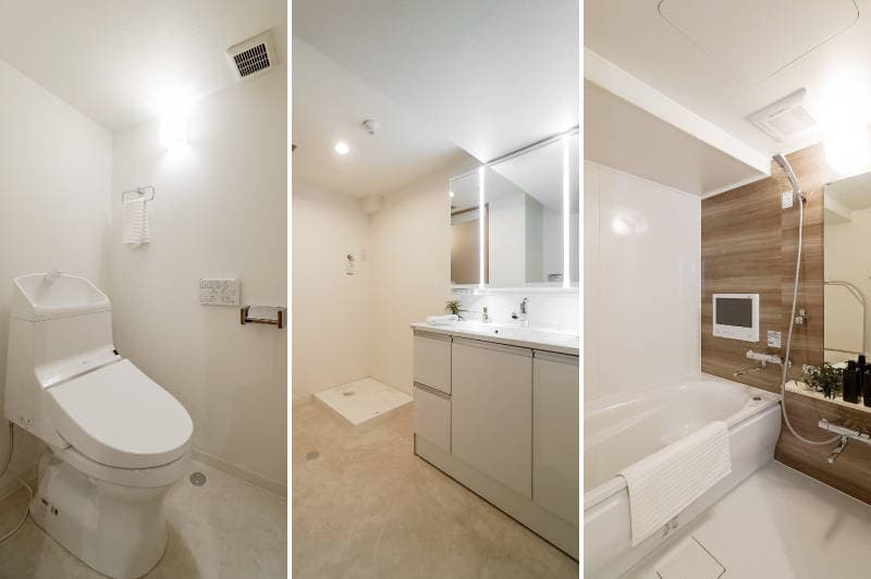 水回り。洗濯機の向かい側がお風呂入口。