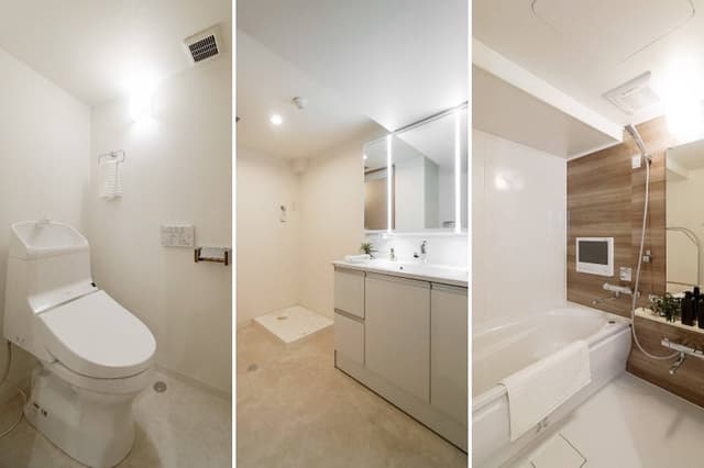 水回り。洗濯機の向かい側がお風呂入口。