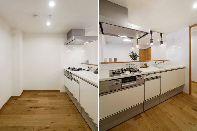 リビングが見渡せるキッチン。