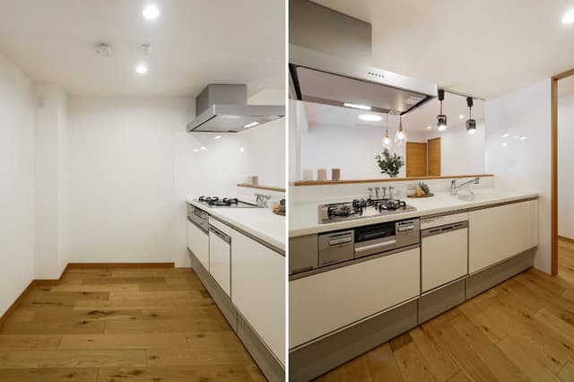 リビングが見渡せるキッチン。