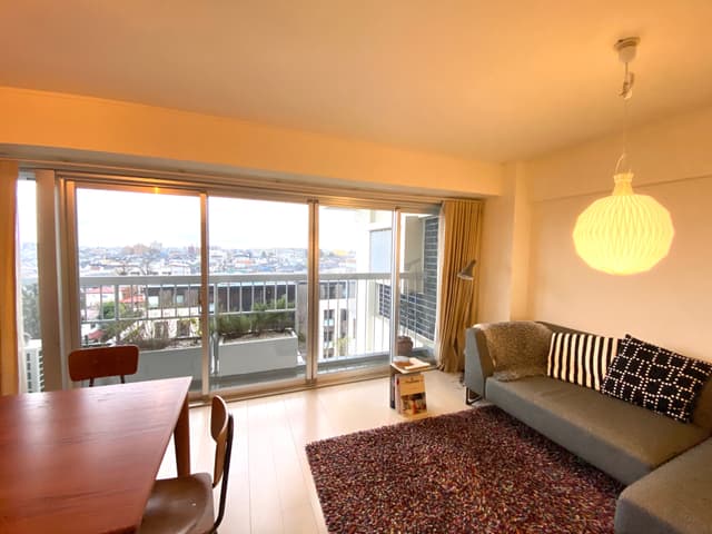 リビングから外を臨む。周囲は低層の住宅が多いため、見晴らしは大変良好です。