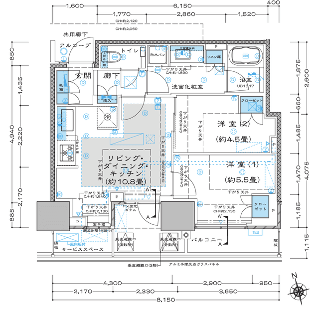 リビングの冷蔵庫置場の壁を取り払うリフォームを行なって、リビングスペースの開放感を高めています。※間取り図には反映できていません。