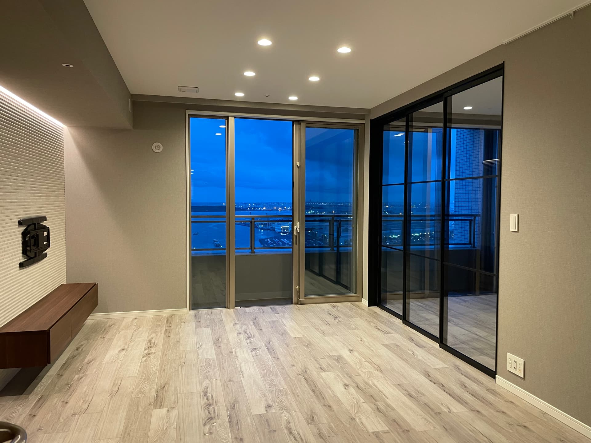 リビングの照明は調光機能が付いたダウンライトに。