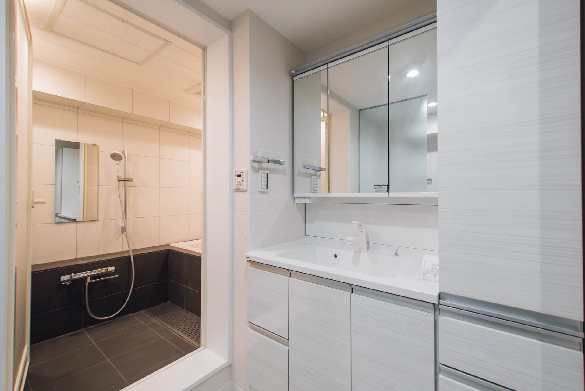 洗面台は収納が充実しています。