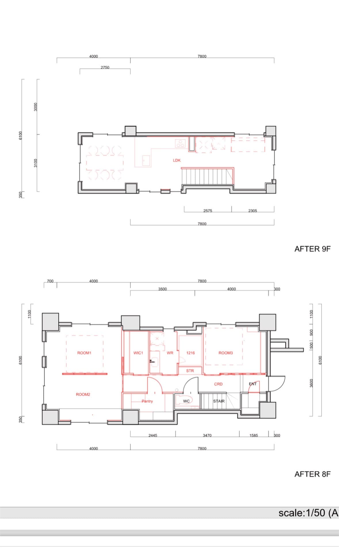 平面図: 希少なメゾネット型の住居。上階はプレミア感のあるペントハウス形式で光に溢れる。(この階で子供が走って騒いでもクレームが来ないのもポイント。)下階は水回りとベットルームがまとまった落ち着きのある空間。大容量のクローゼットや収納を備える。