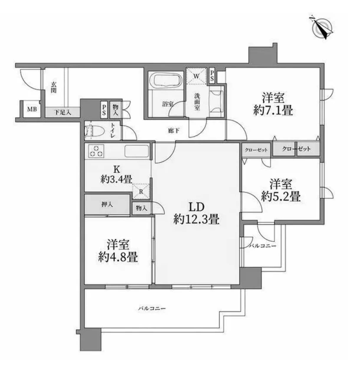 改装前の間取り
左下の洋室4.8畳がLDと一体になっています