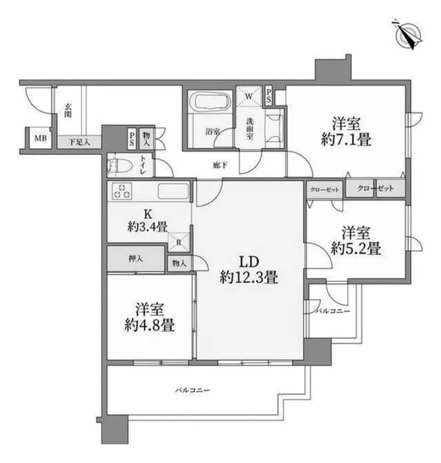 改装前の間取り
左下の洋室4.8畳がLDと一体になっています