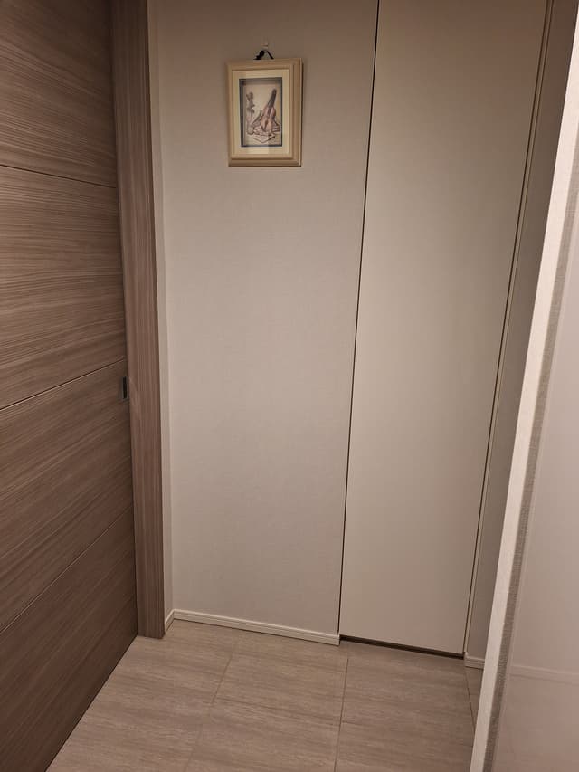 玄関前は大理石調です。