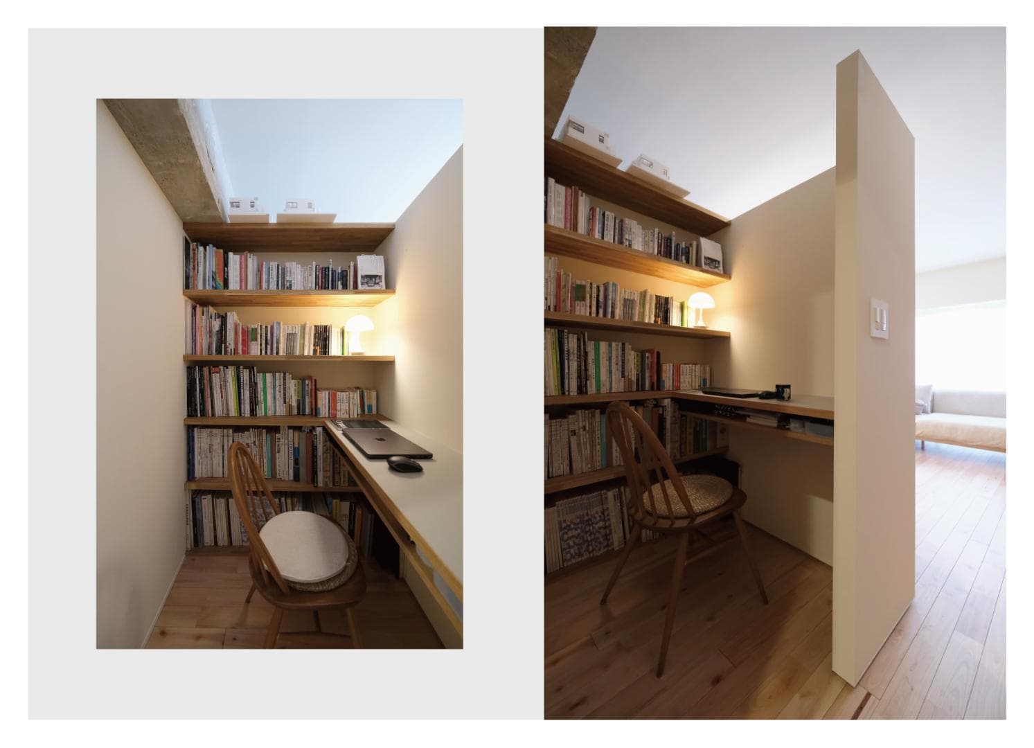 書斎/リビングにいる家族とのつながりを感じながらも、集中したい時に篭れる空間。