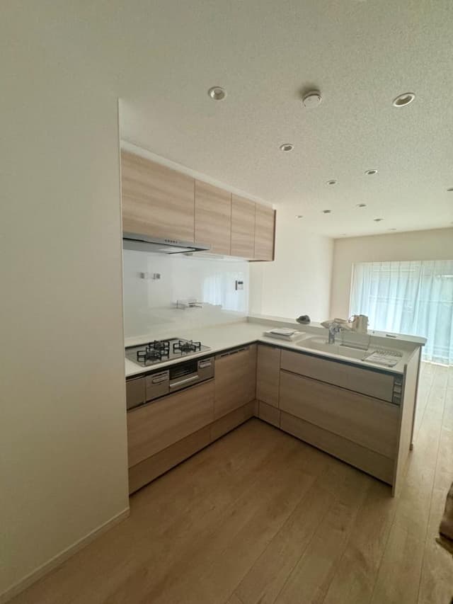 キッチン周り：大きなシステムキッチン！３口コンロ、広々作業スペース・流し、自動食洗機、浄水付き蛇口…などかなり便利です！