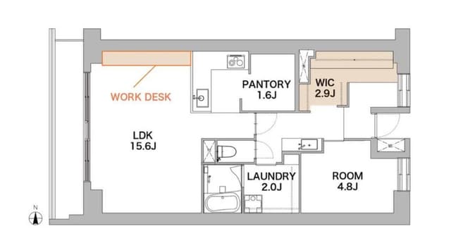もともと3LDKだったものを1LDKにリノベーション。
ROOMはシングル2台+ワークデスク1台は入る。