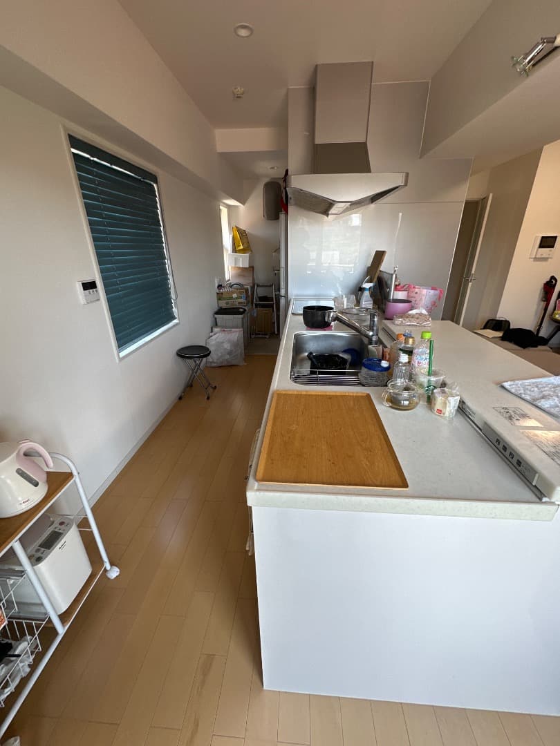 元々3LDKの部屋でしたが、洋室を1つ潰して広めのリビングとキッチンとパントリーにリフォーム済み。水回りもリフォーム済みとなっています。
またキッチンは、オーブン・レンジ・食洗機・内外に収納・天板に電動昇降する収納ビルトインのシステムキッチンにリフォーム済みとなっています。
