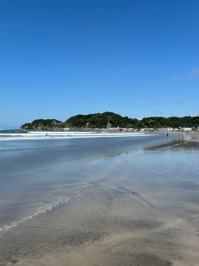 由比ヶ浜から撮った坂ノ下海岸です。
マンションから徒歩3分で砂浜です。