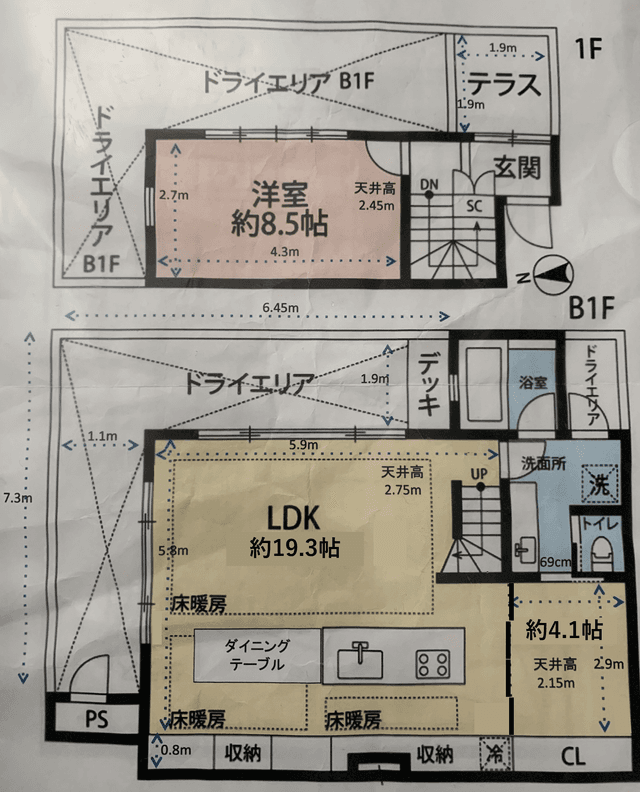 間取り図。メゾネットになっています