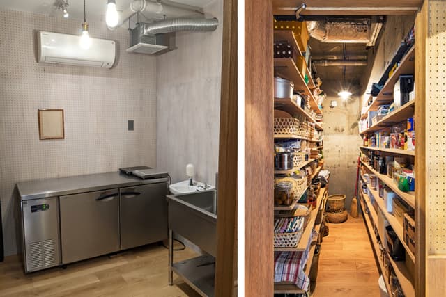 【食品加工部屋】
こちらの部屋は「菓子製造業」「そうざい製造業」「つけ物製造業」「飲食店営業」などの許可を取得できるようにリノベーション済です。マンションとして、飲食店を営業することは不可ですが、ケータリングの仕事を受けたり、作ったお菓子をネット販売することが可能なので、料理を仕事にする方におすすめです。

【パントリー】
食材や日用品、食器、調理器具などをしまっておけます。