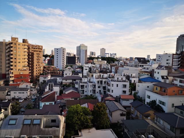 南向きバルコニー正面。何も遮るものはありません。
正面に見える緑が白金の自然教育園です